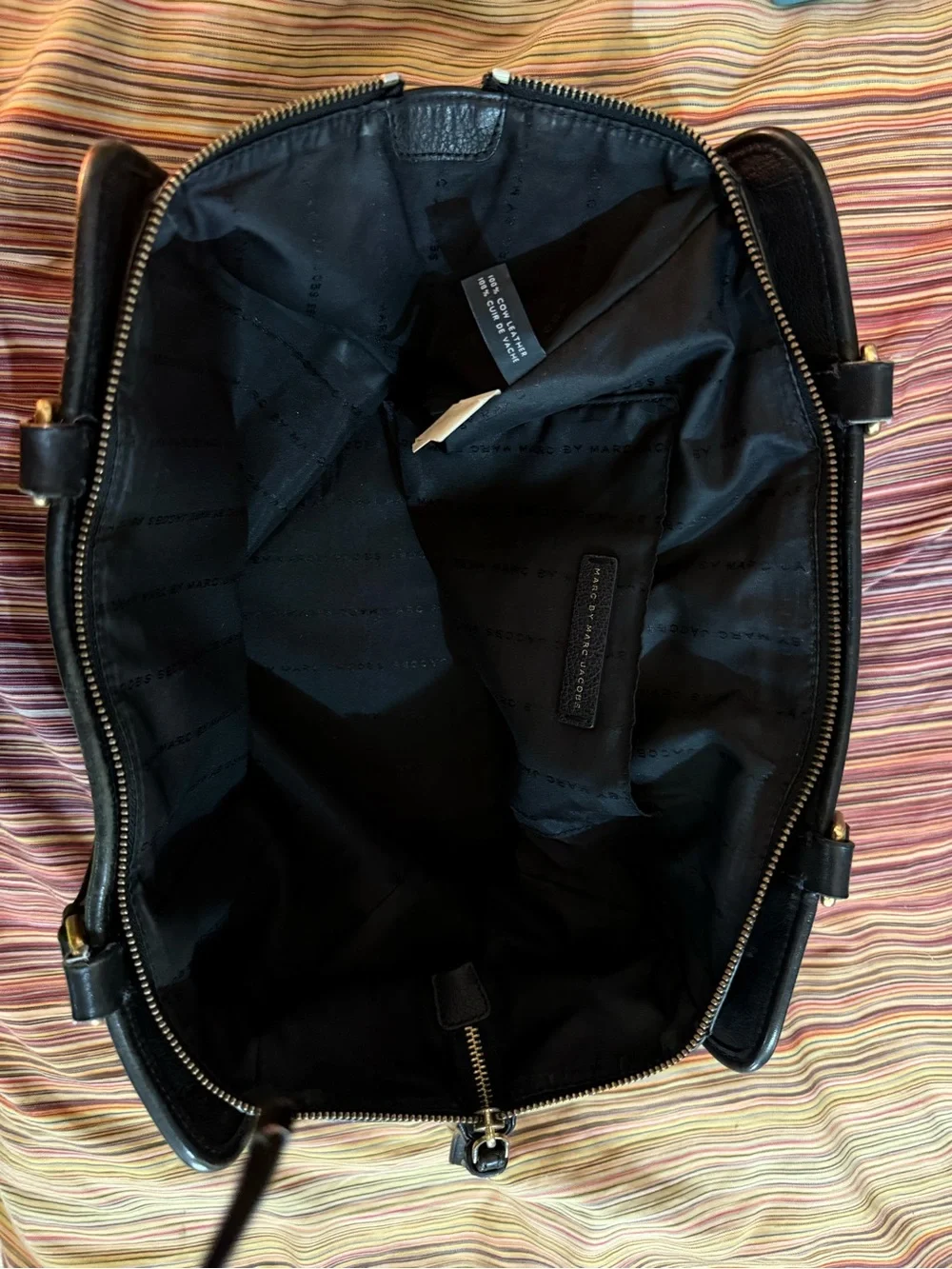 Marc by Marc Jacobs Black Leather Dual-Handle Satchel with Gold Hardware